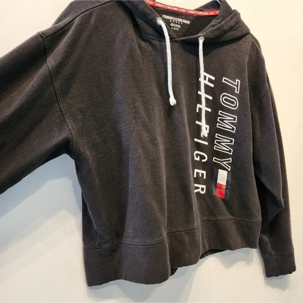 Vintage Tommy Hilfiger Black Hoodie Sweatshirt Pullover Casual Wear Women's Sz L